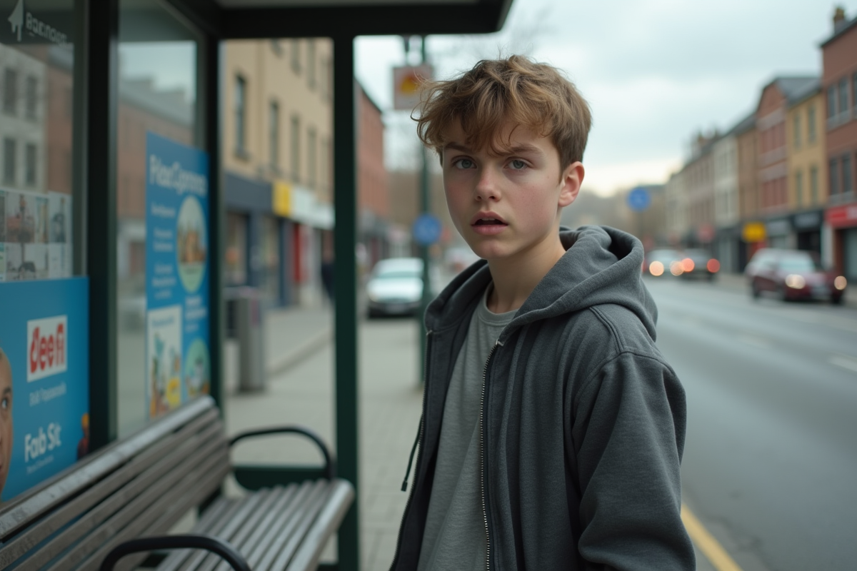 Adolescent en dispute à un arrêt de bus