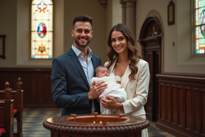 Famille lors du bapteme dans une église ancienne