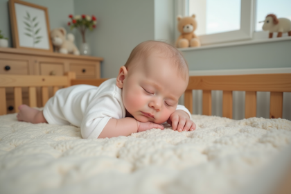 Bébé endormi paisiblement dans son lit en bois