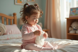 Petite fille de trois ans se réveillant dans sa chambre douce