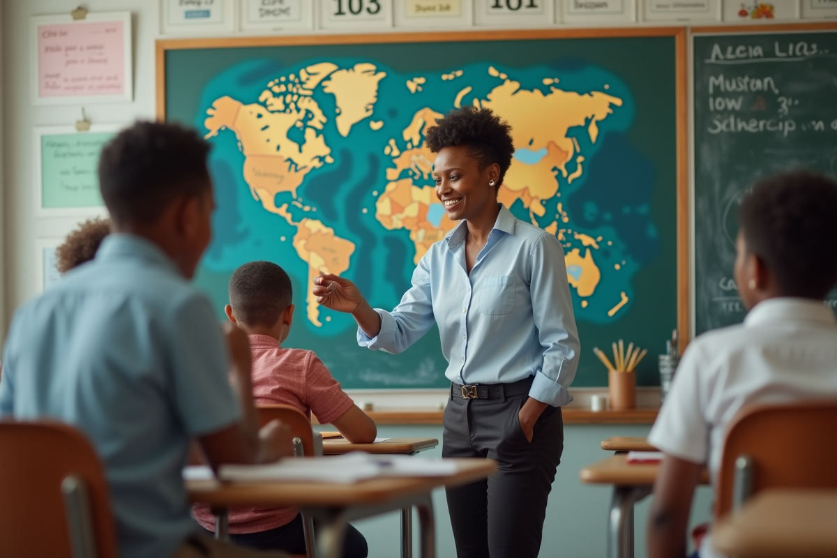 Professeure guide des adolescents autour d