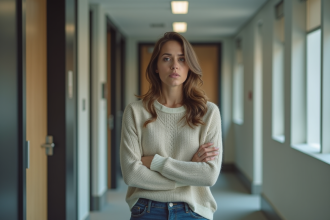 Femme en discussion dans un bureau moderne