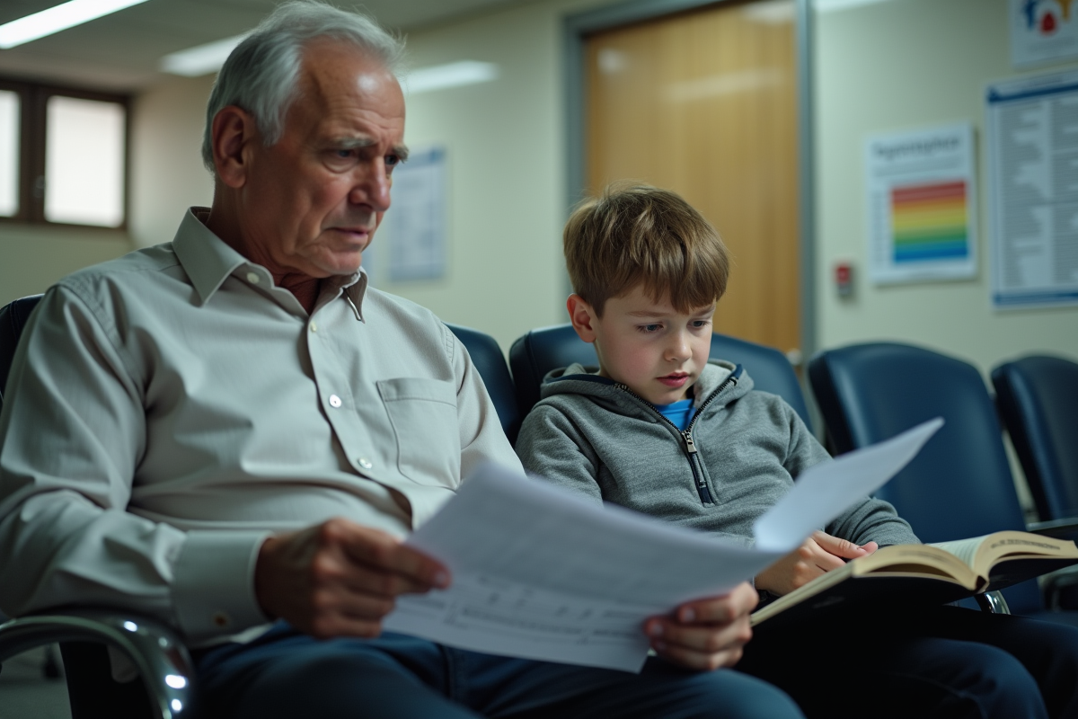 Homme frustré avec son fils dans un bureau administratif