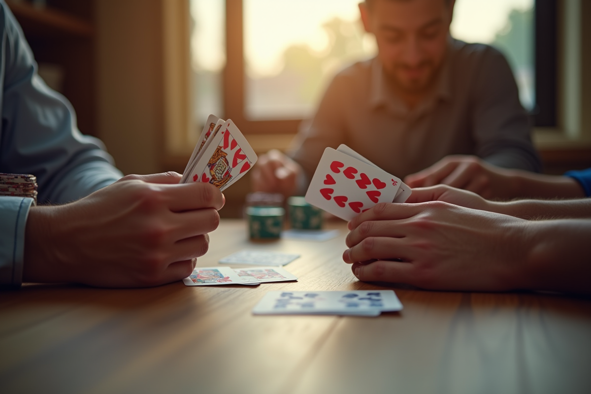 Mains tenant des cartes SkipBo en pleine partie