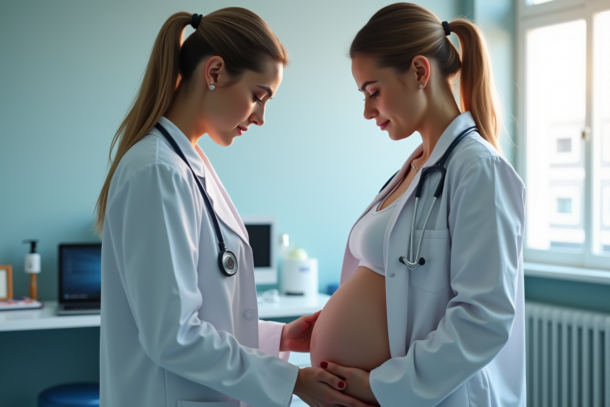 Docteur examinant une femme enceinte dans un cabinet médical