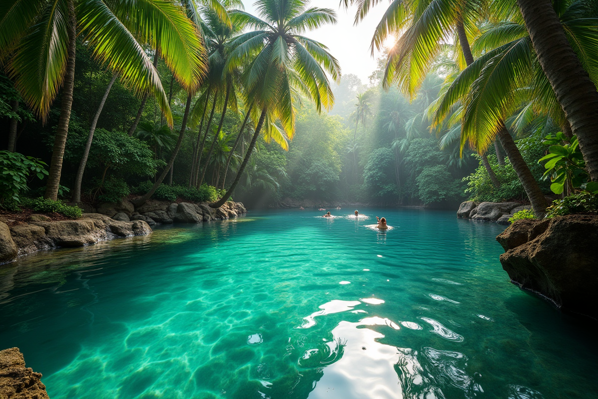 Piscine naturelle tropicale à la Réunion avec végétation luxuriante