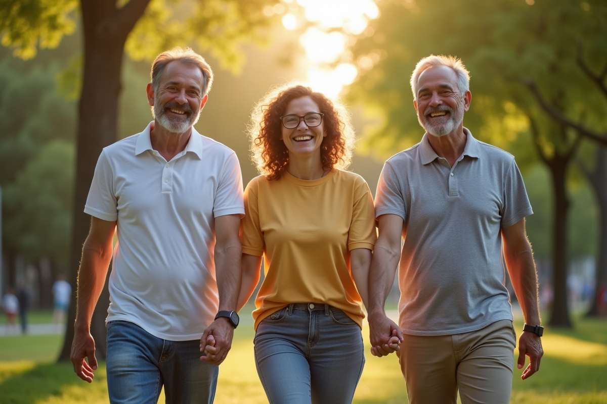 Trois personnes diverses main dans la main dans un parc